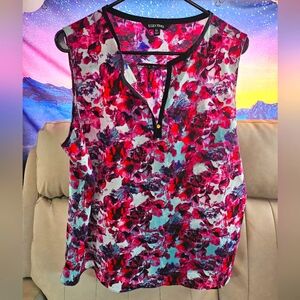 Ellen Tracy floral blouse with gold front button XL breezy light sleeveless